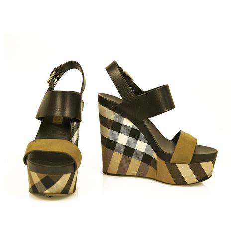 burberry brown wedges|Burberry check high heels.